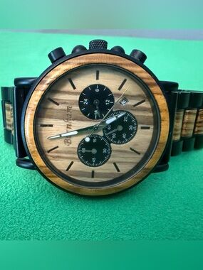 Burnham Wood Accent Chronograph Watch - Natural Wood & Black
